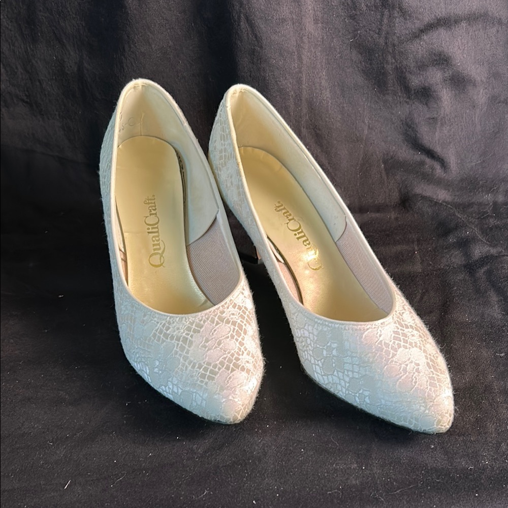Vintage QualiCraft White Lace Wedding Heels
